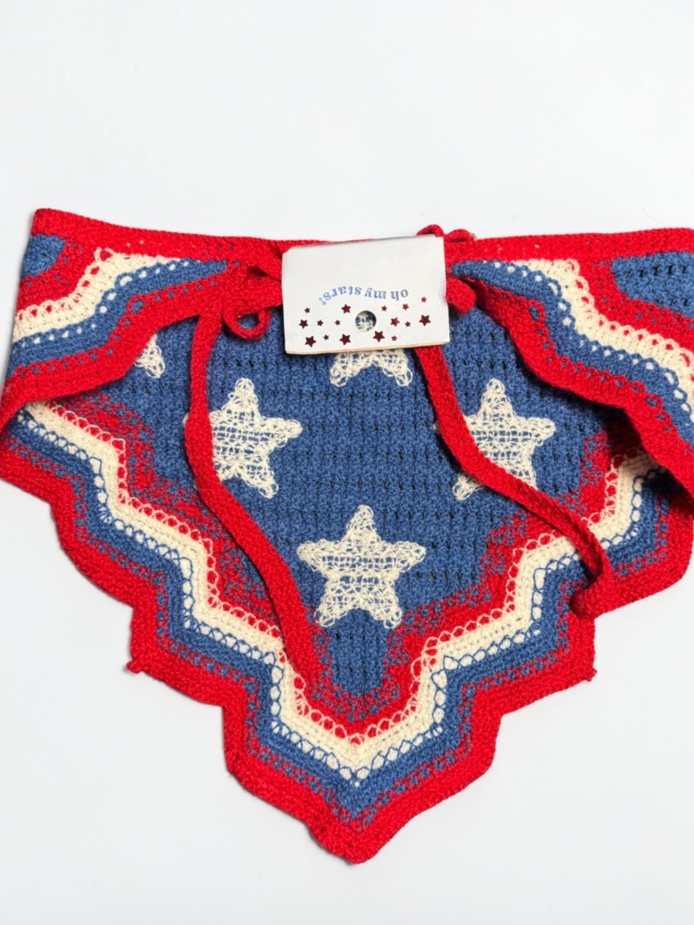 Oh My Stars Patriotic Head Scarf Red White Blue Tie Bandana NWT